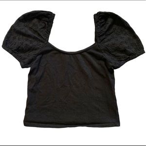 Crop top with eyelet lace puff sleeves